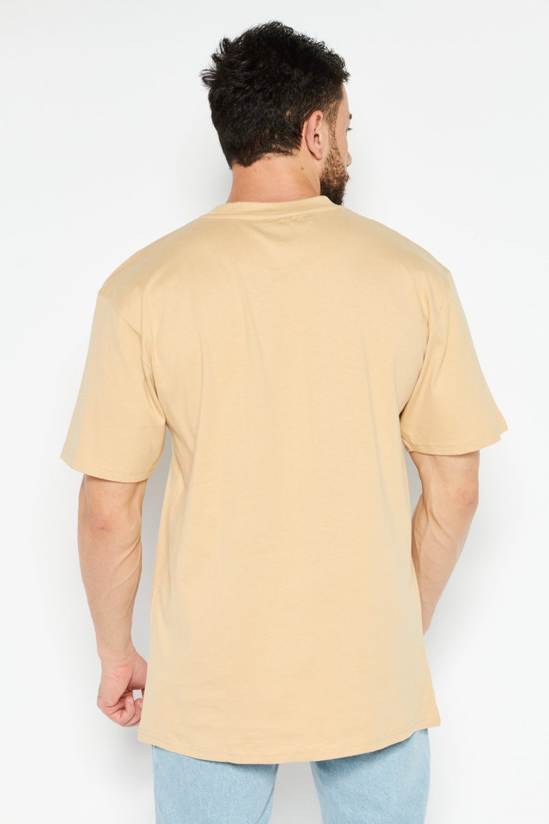Karl Kani Men Crew Neck Short Sleeve Embroidered Logo T Shirt, Beige - Image 3